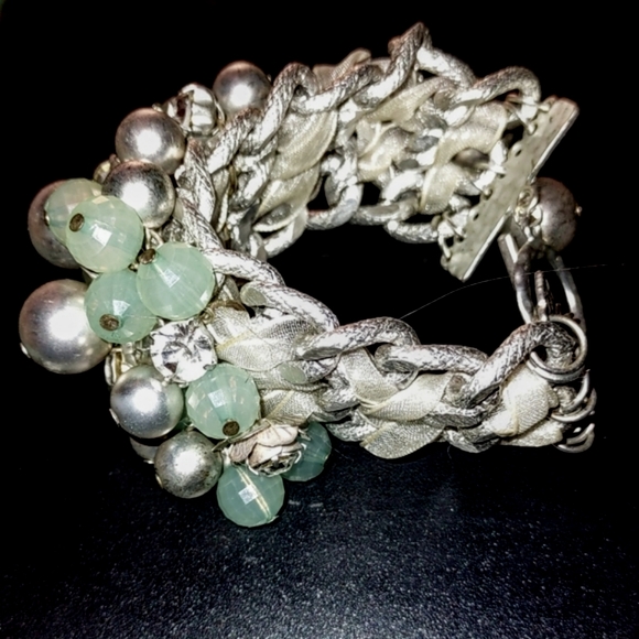 HP Aqua & Silver Bead Braided Cluster Bracelet - Picture 11 of 14